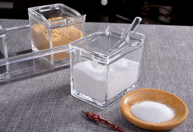 Yesland Clear Seasoning Rack Spice Pots - 4 Piece Storage Container Condiment Jars - Acrylic Seasoning Box, Cruet with Cover and Spoon - Image 5